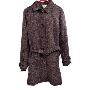 Vtg LL Bean Womens Medium Peacoat Wool Blend Purple Belted Tweed Lined Silk Y2K